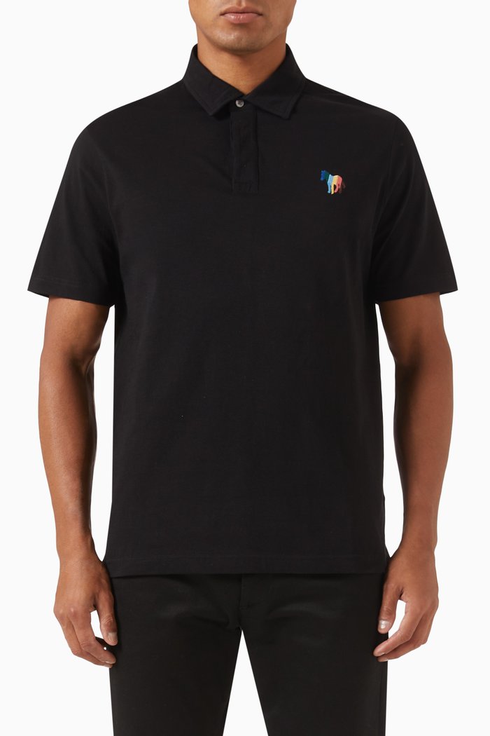 

Broad Stripe Zebra Logo Polo Shirt in Cotton, Black