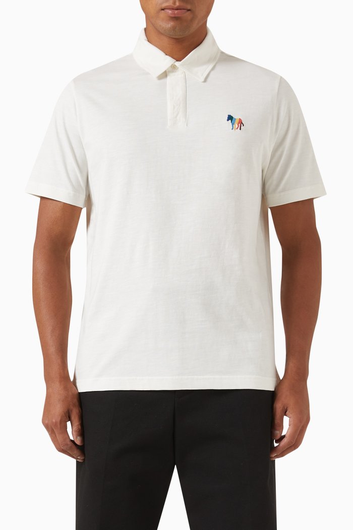 

Broad Stripe Zebra Logo Polo Shirt in Cotton, White