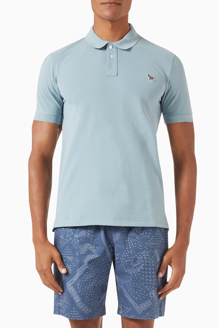 

Broad Stripe Zebra Polo Shirt in Organic Cotton Pique, Blue