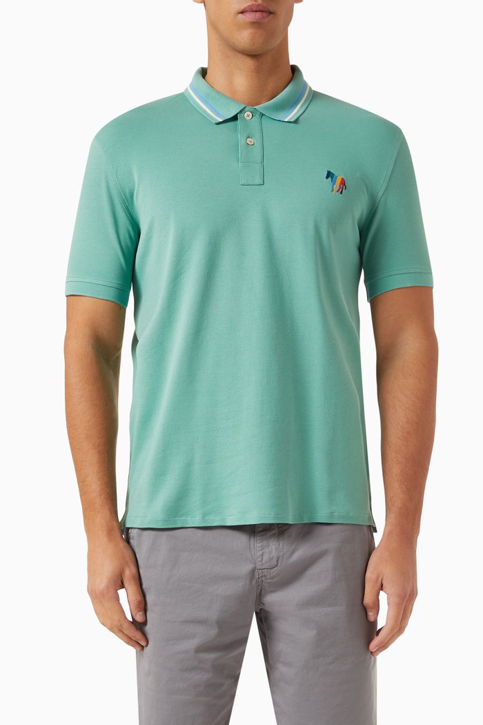 

Broad Stripe Zebra Polo in Stretch Organic Cotton Pique, Green