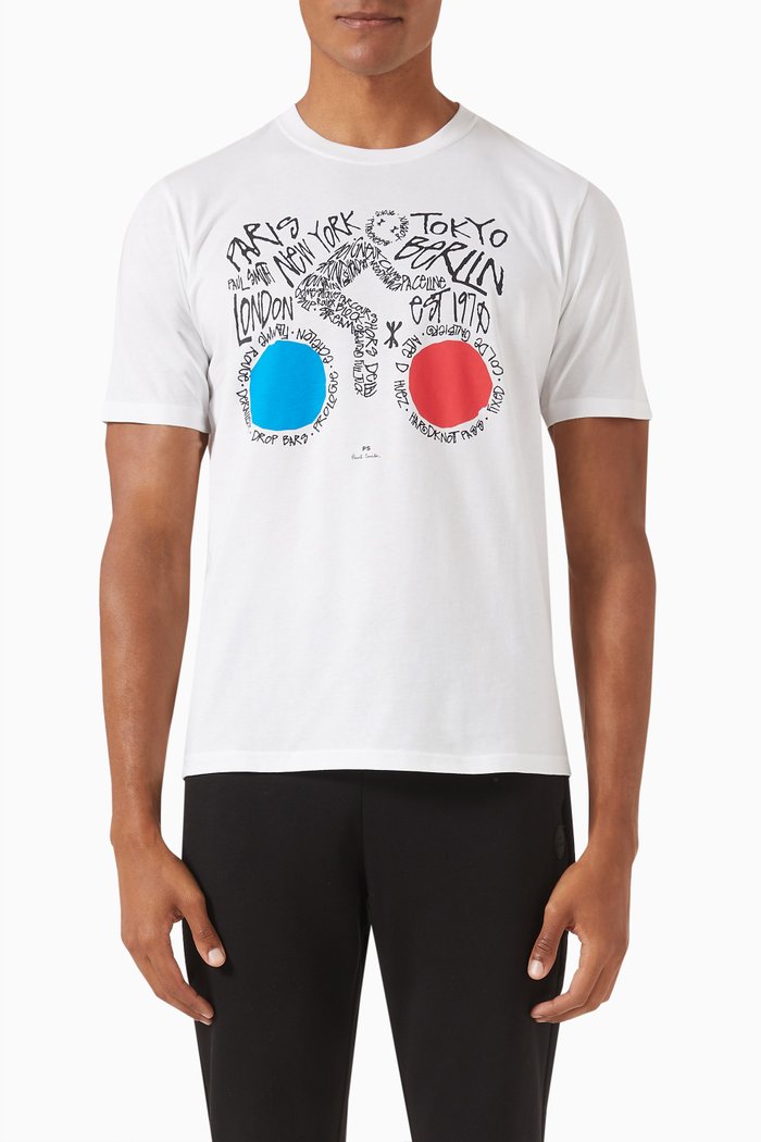 

Cyclist Graphic Print T-shirt in Cotton, White