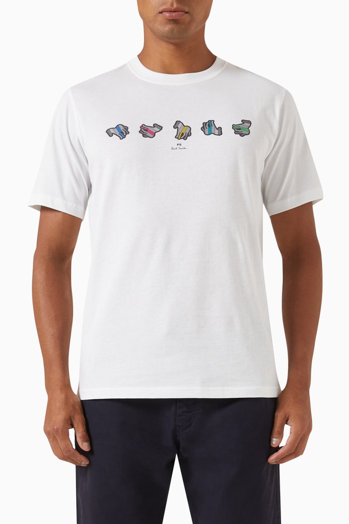 

Repeating Zebra Print T-shirt in Organic Cotton-jersey, White