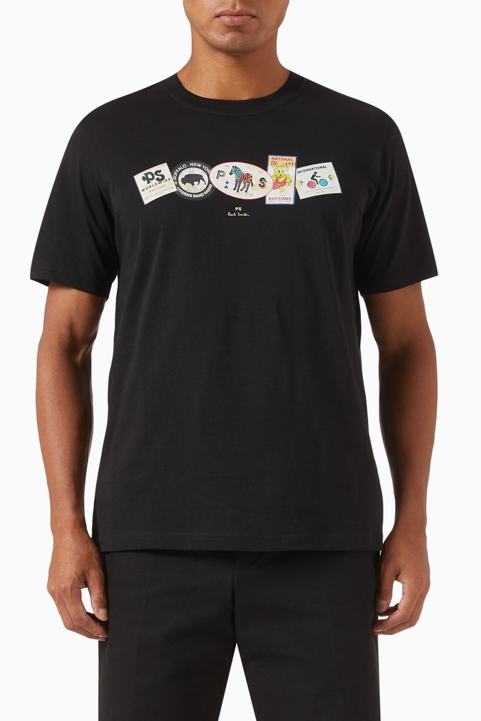 Stamps Print T-shirt in Organic Cotton-jersey, Black