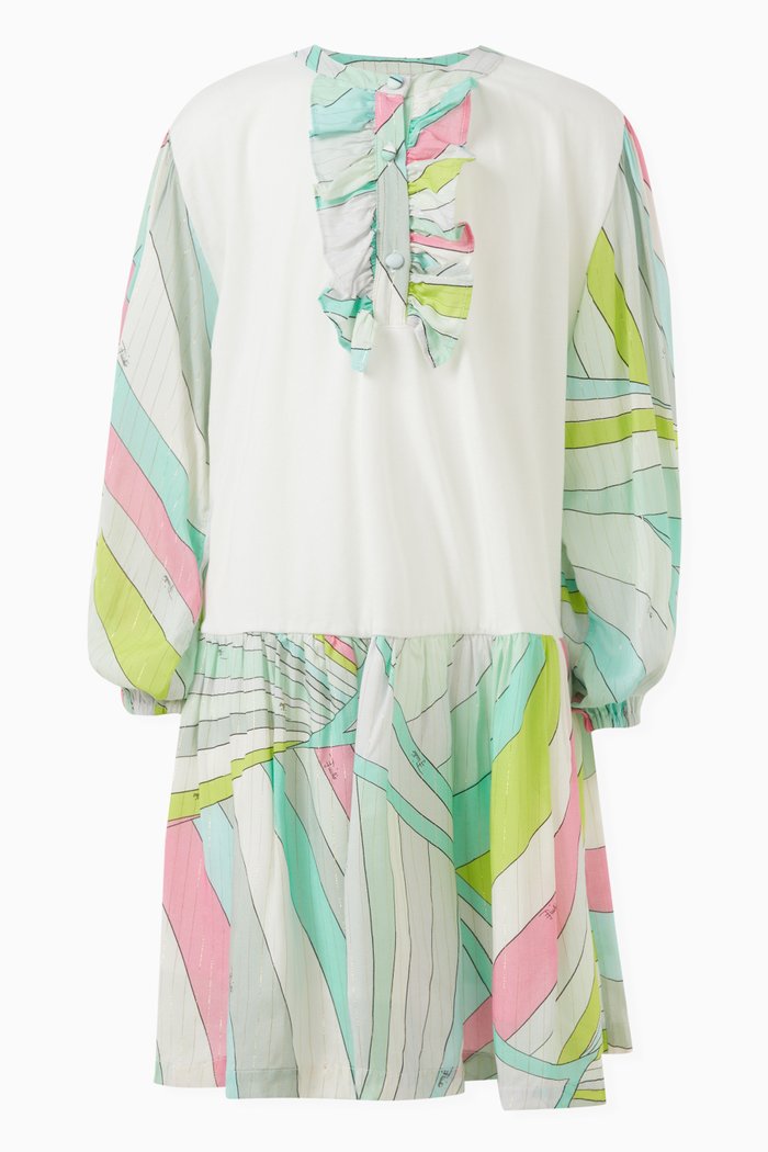 

Abstract Pattern Long Sleeved Dress in Cotton Jersey, Blue