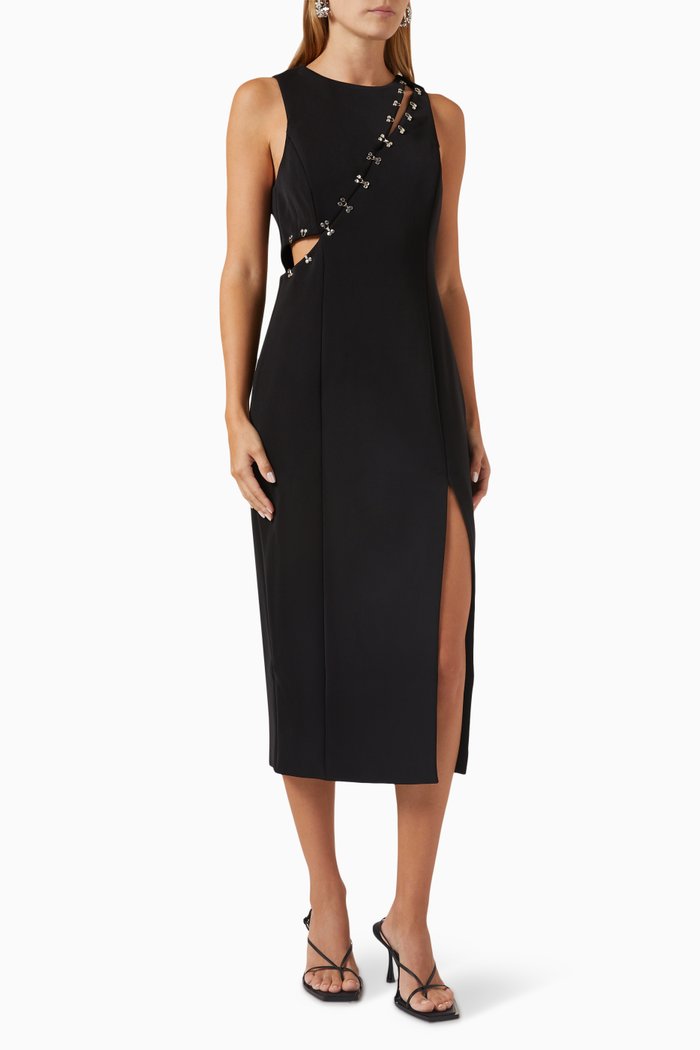The Embrace Midi Dress in Crepe, Black