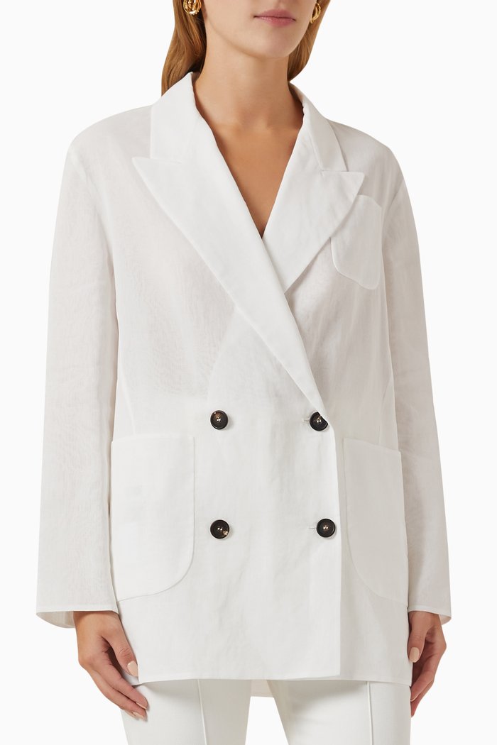 

Patch-pocket Blazer in Linen & Cotton Gabardine, White