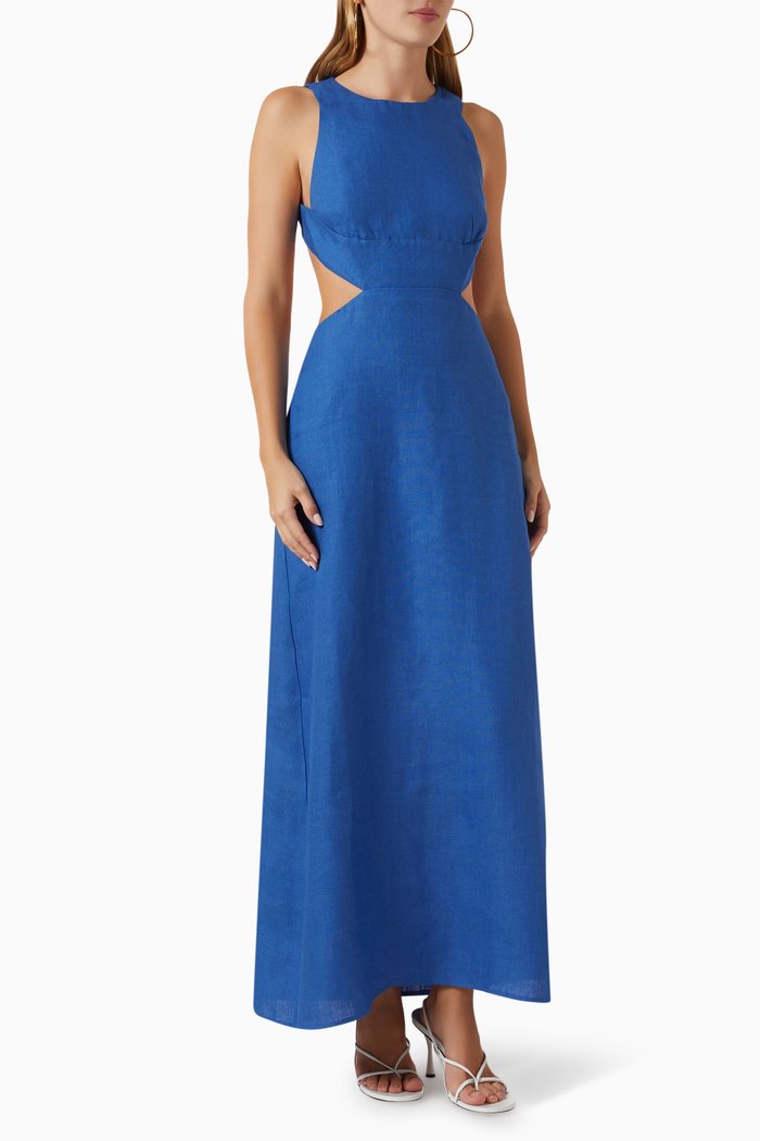 

Miramar Maxi Dress in Organic Linen, Blue