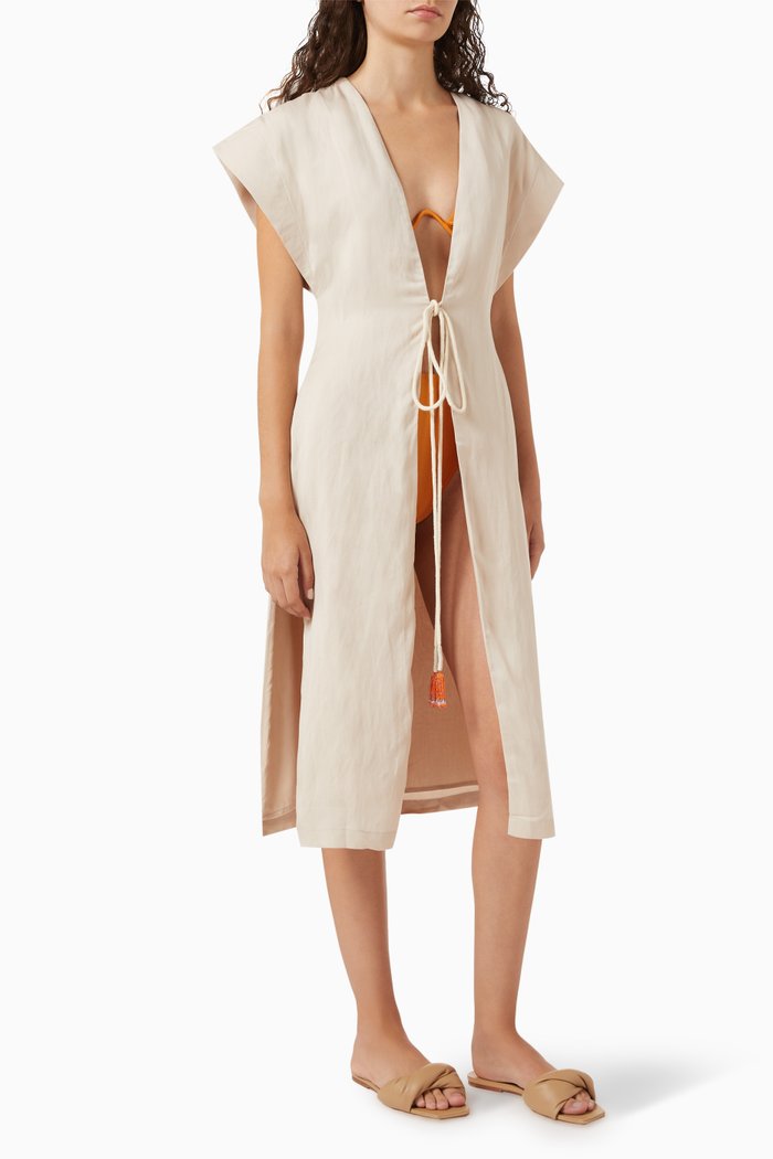 

Mos Longline Jacket in Linen, White
