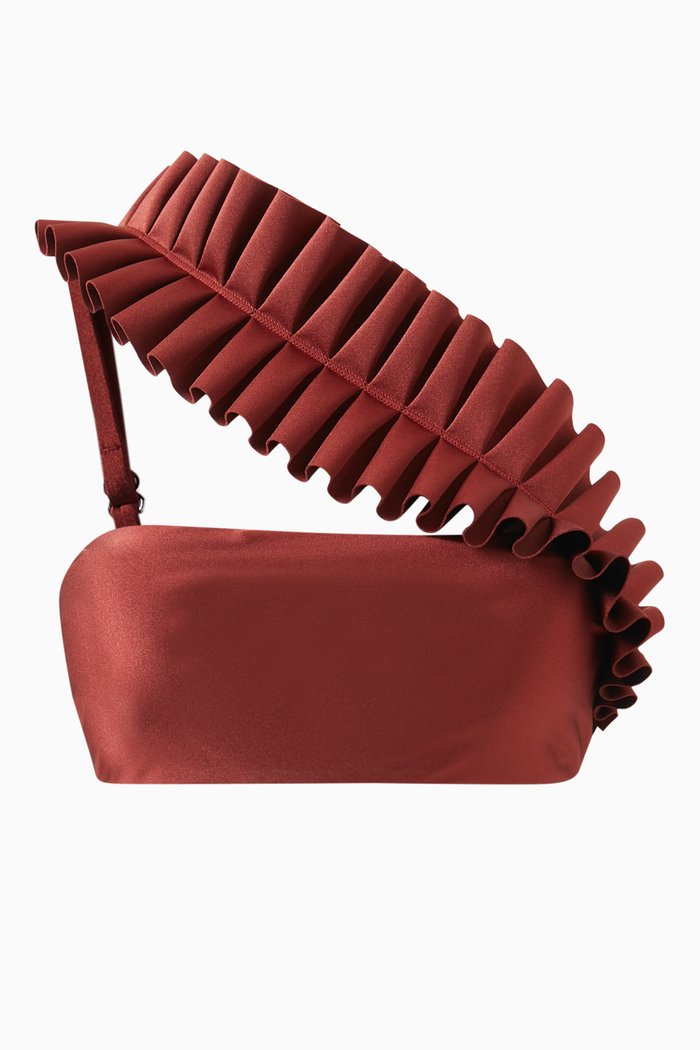 

Liva Ruffle Bandeau Bikini Top, Brown