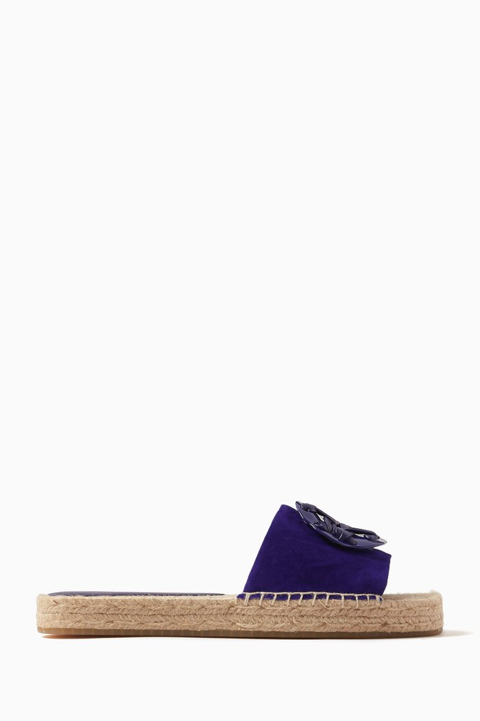 

Woven Double T Espadrille Slides in Suede, Purple