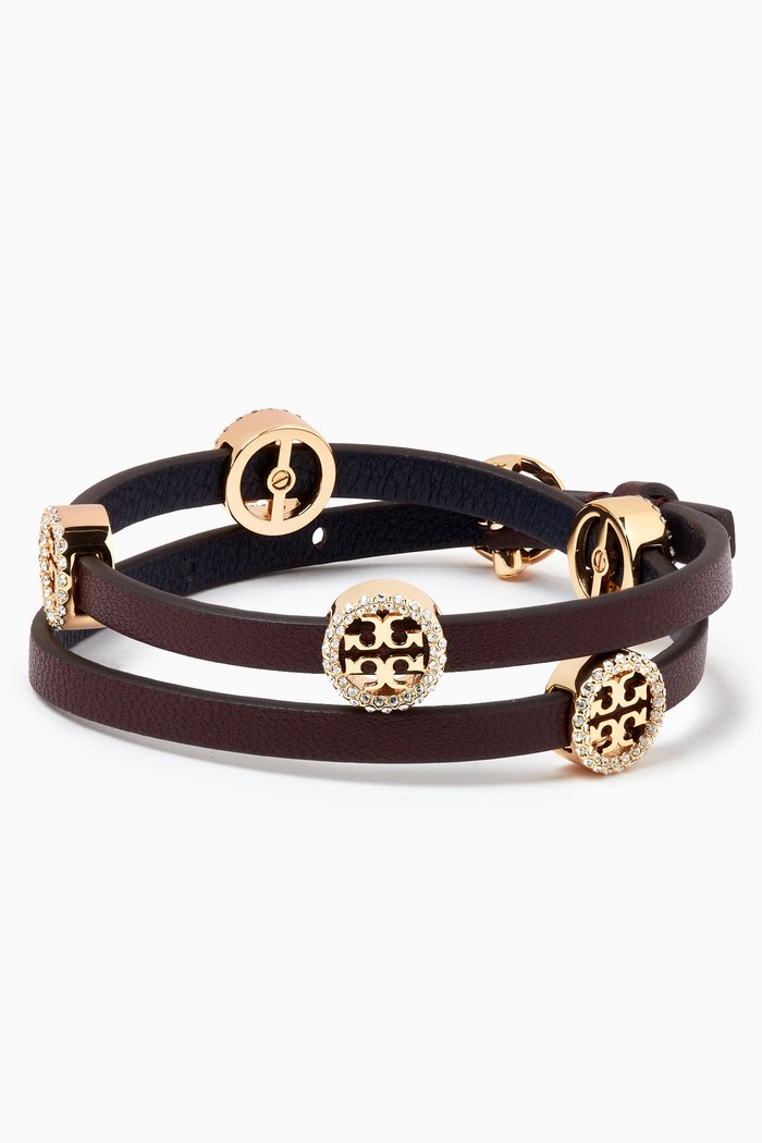

Miller Pavé Double-wrap Bracelet in Leather, Gold
