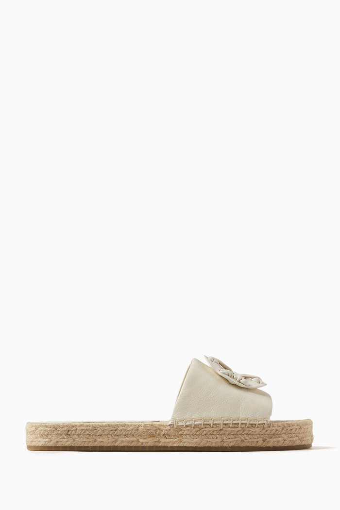 

Woven Double T Espadrille Slides in Suede, Neutral