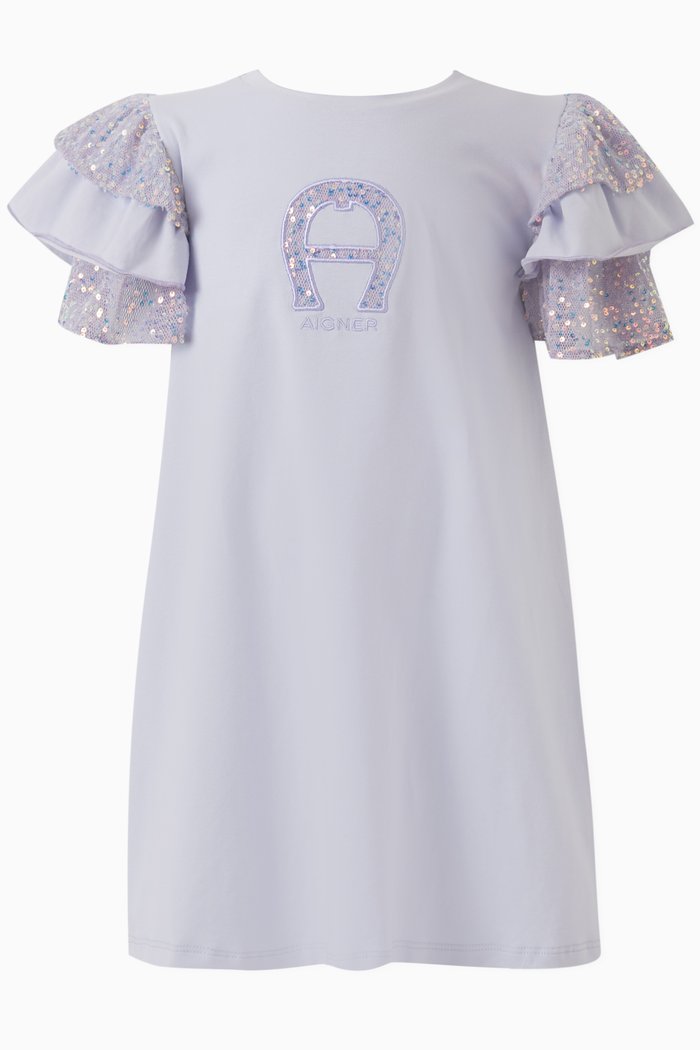 

Sequin-embellished Dress in Cotton, Purple