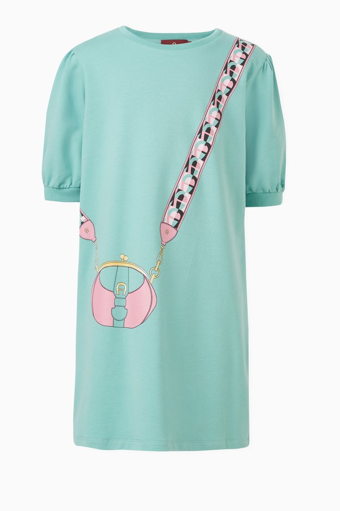 

Bag Print Dress in Cotton, Green