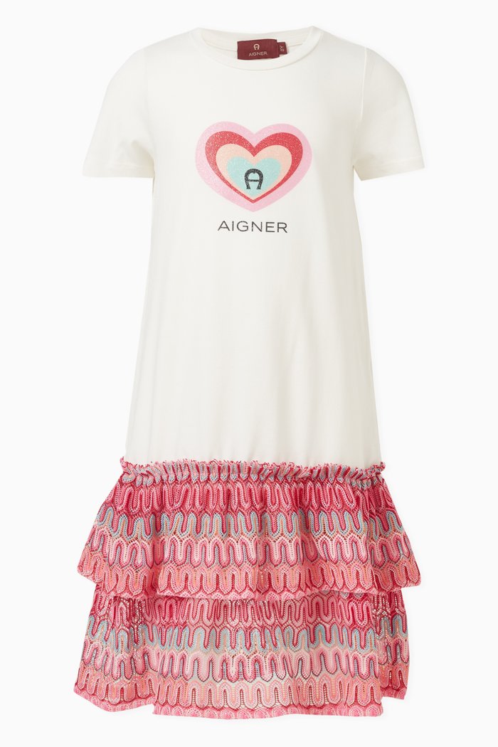 

Heart Logo Print Dress in Cotton, Neutral