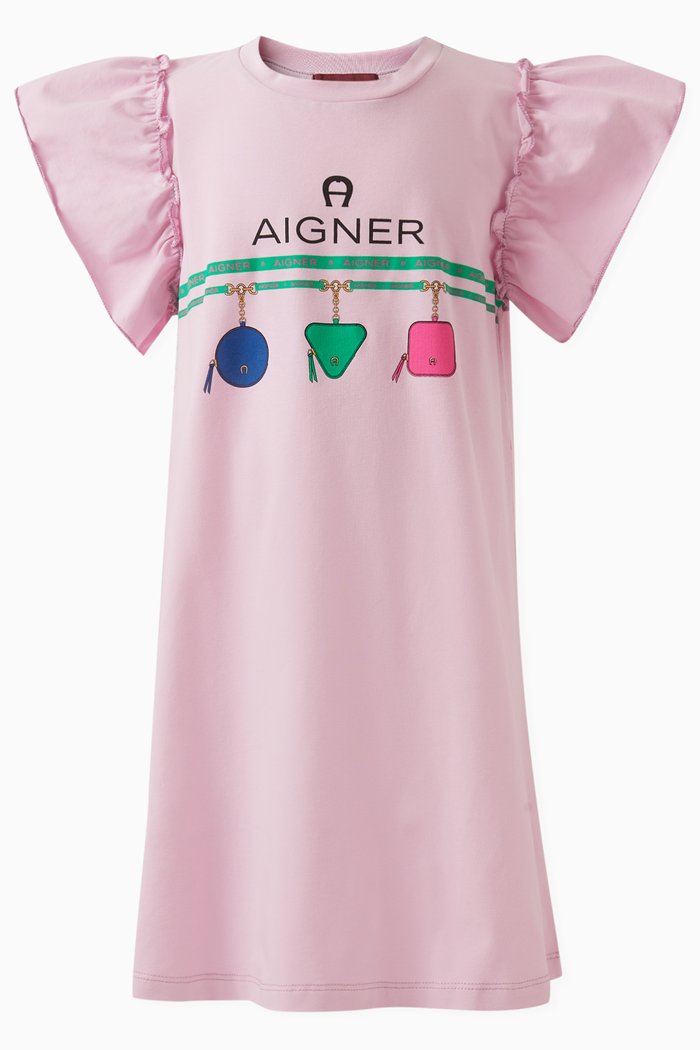 Logo-print Dress in Cotton, Pink