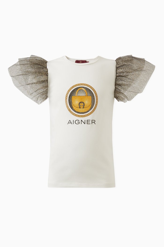 

Ruffle-sleeve T-shirt in Cotton, Neutral