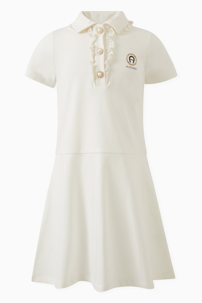

Ruffled Polo Dress in Cotton, Neutral