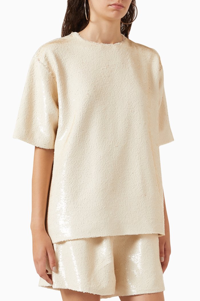 

Jones Sequinned Boxy T-shirt, Neutral