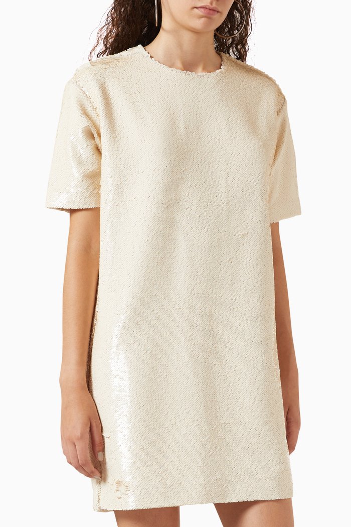 

Riley Sequinned T-shirt Mini Dress, Neutral