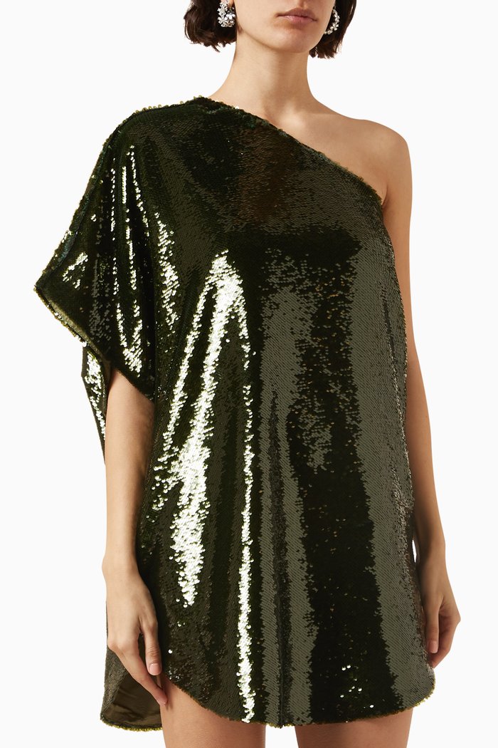 

Gloria One-shoulder Mini Dress in Sequinned-tulle, Green