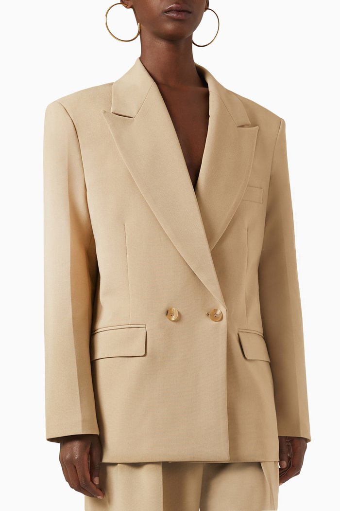 

Corrin Blazer in Woven Suiting Fabric, Neutral
