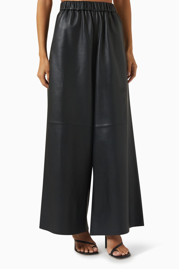 

Sydney Wide-leg Pants in Leather, Black