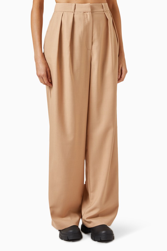 

Tansy Pleated Pants in Twill, Brown
