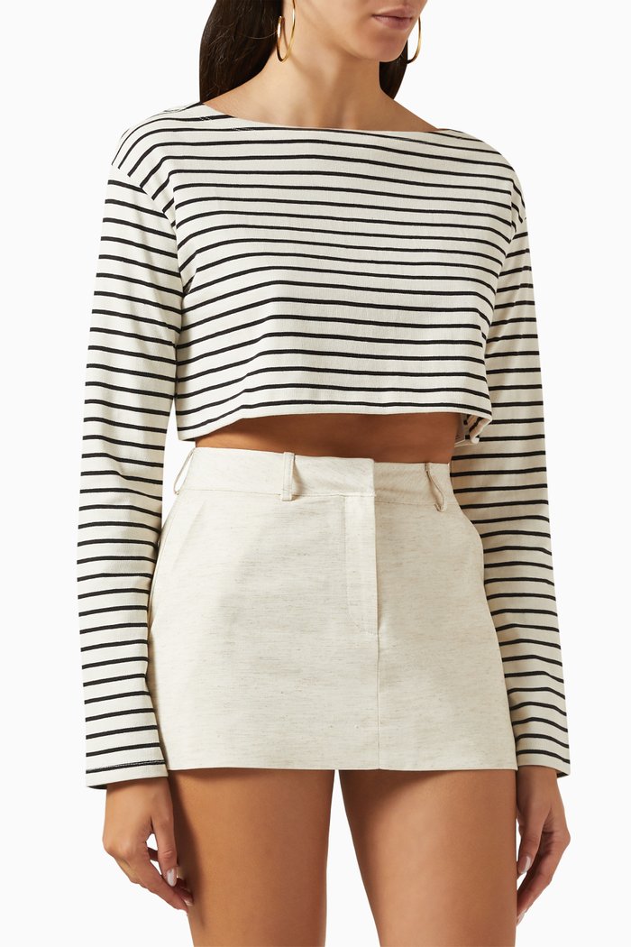 Tilla Boatneck Crop Top in Cotton-jersey, Multicolour