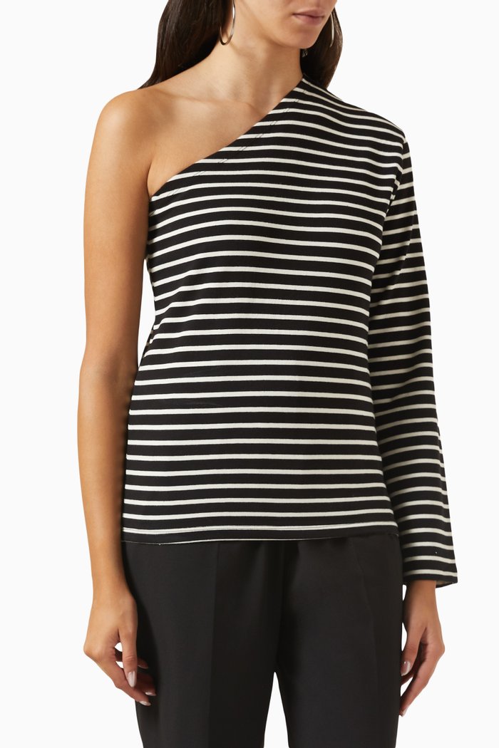 Jean One-shoulder Striped Top in Cotton-jersey, Multicolour