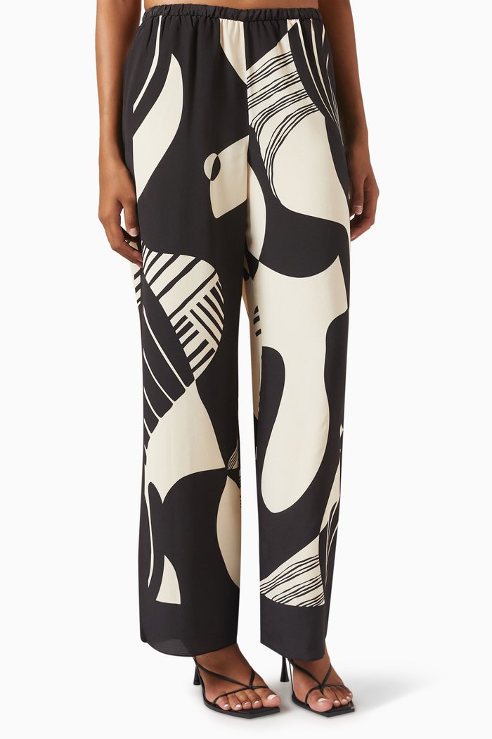 Realisme Abstract-print Pants in Silk-crepe, Multicolour