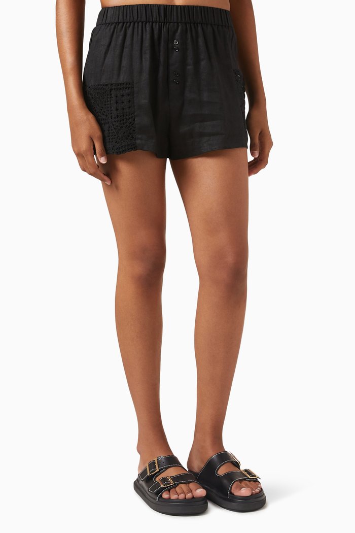 

Rayure Patchwork Crochet Shorts in Linen & Cotton-knit, Black