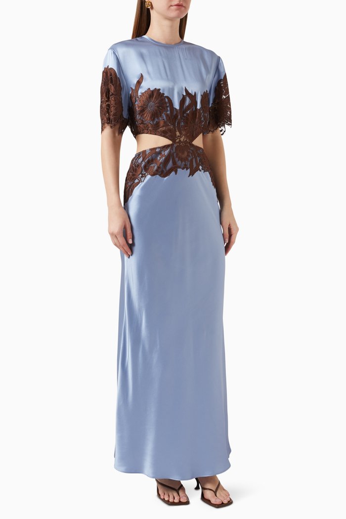 

Danseurs Lace Cut-out Gown in Silk, Blue