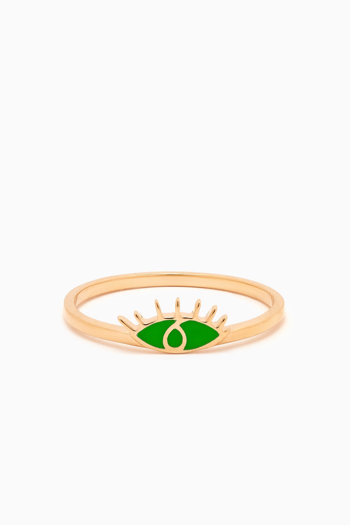 

Eye Enamel Ring in 18kt Yellow Gold, Green