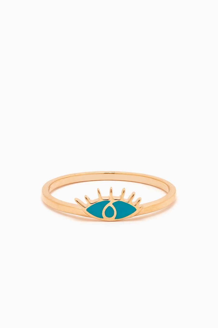 

Eye Enamel Ring in 18kt Yellow Gold, Blue