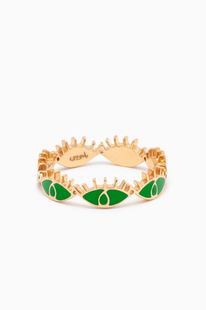 

Multi Eye Enamel Ring in 18kt Yellow Gold, Green