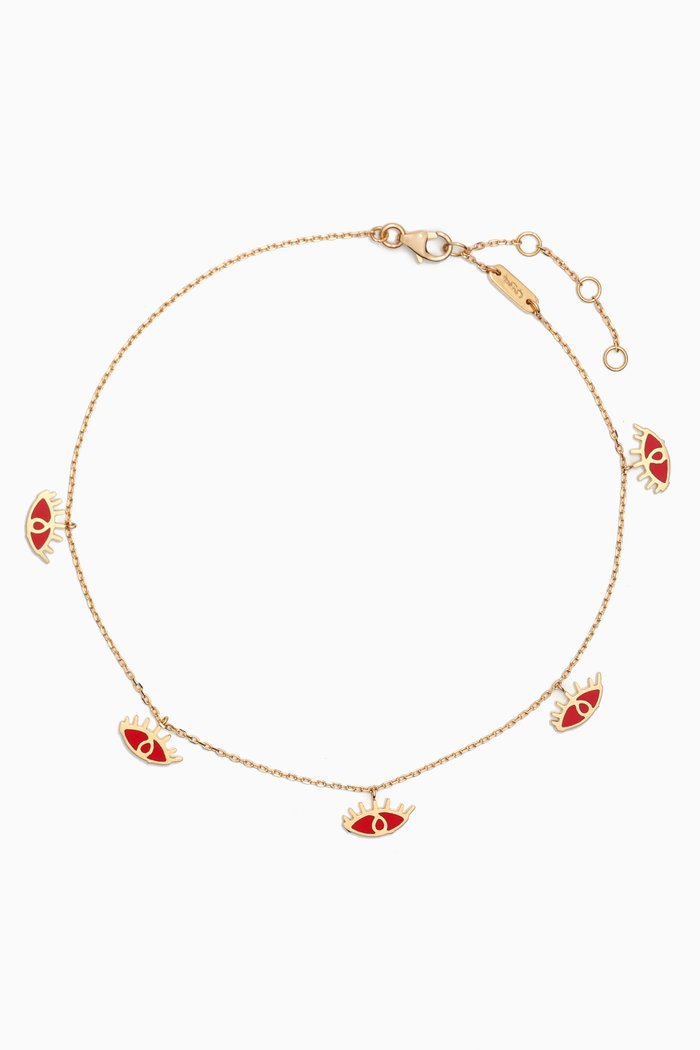 

Evil Eye Enamel Anklet in 18kt Gold, Red