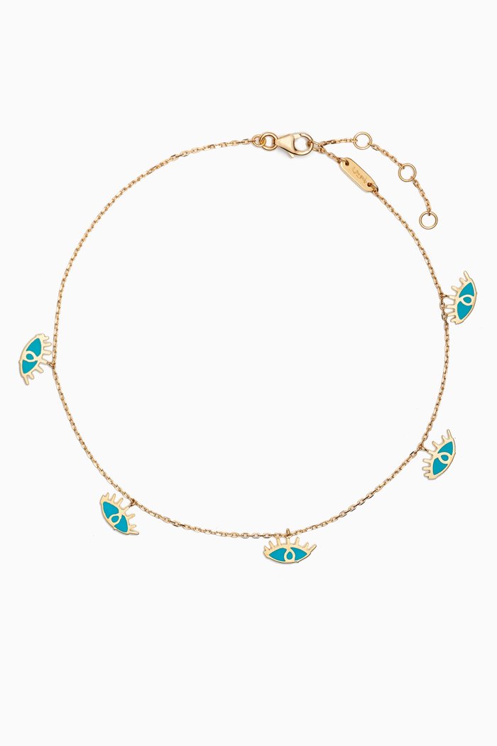 

Evil Eye Enamel Anklet in 18kt Gold, Blue