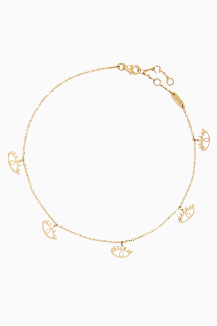 Evil Eye Enamel Anklet in 18kt Gold, White