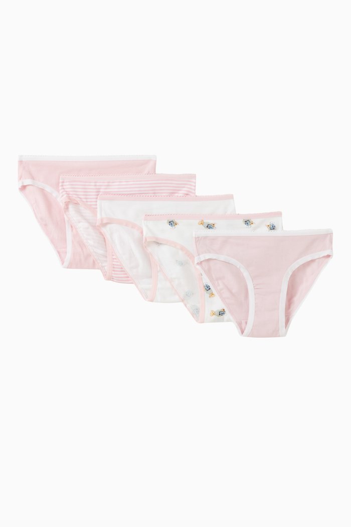 

Patterned Briefs in Cotton, Set of 5, Pink