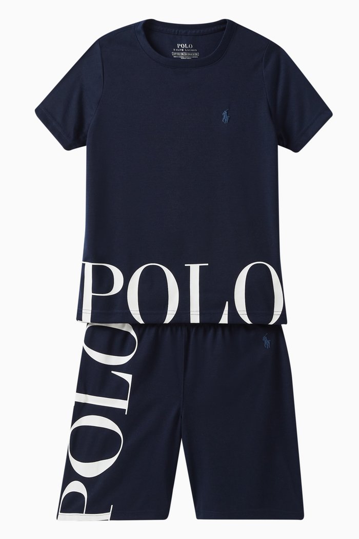 

Graphic Print Pyjama Set in Cotton, Blue