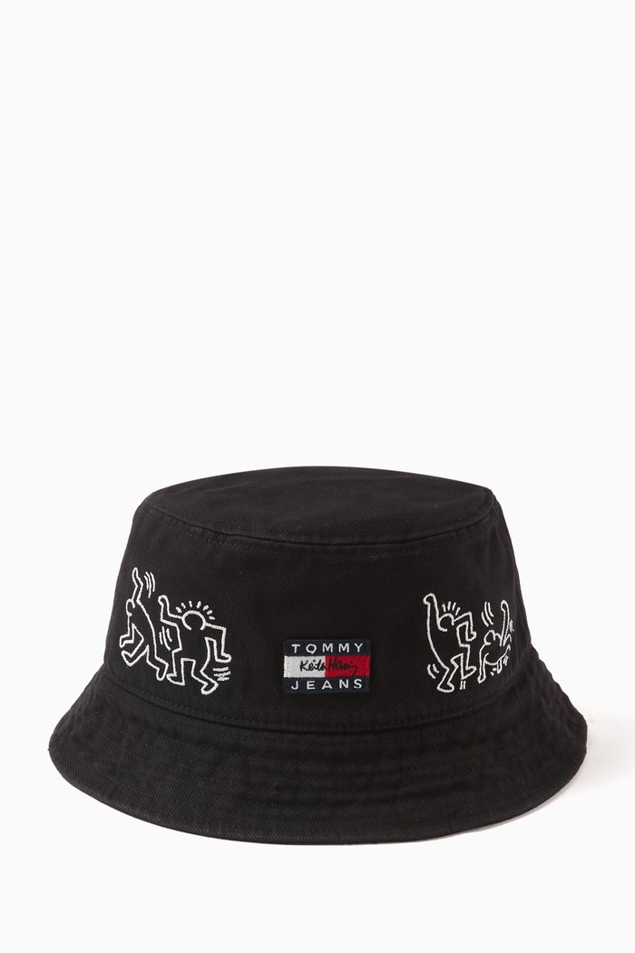 x Keith Haring Logo Bucket Hat in Organic Cotton, Black
