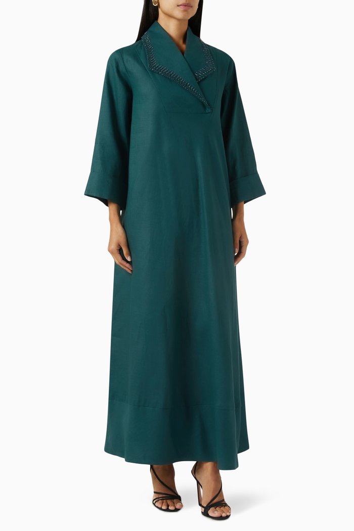 

Bead-embellished Dress in Linen, Blue