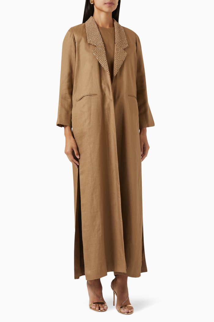 

Abaya & Jumpsuit Set in Linen, Brown