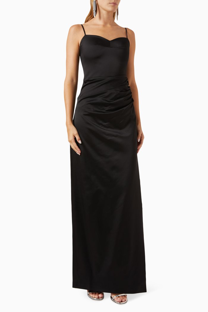 

Vona Maxi Dress in Stretch Satin, Black