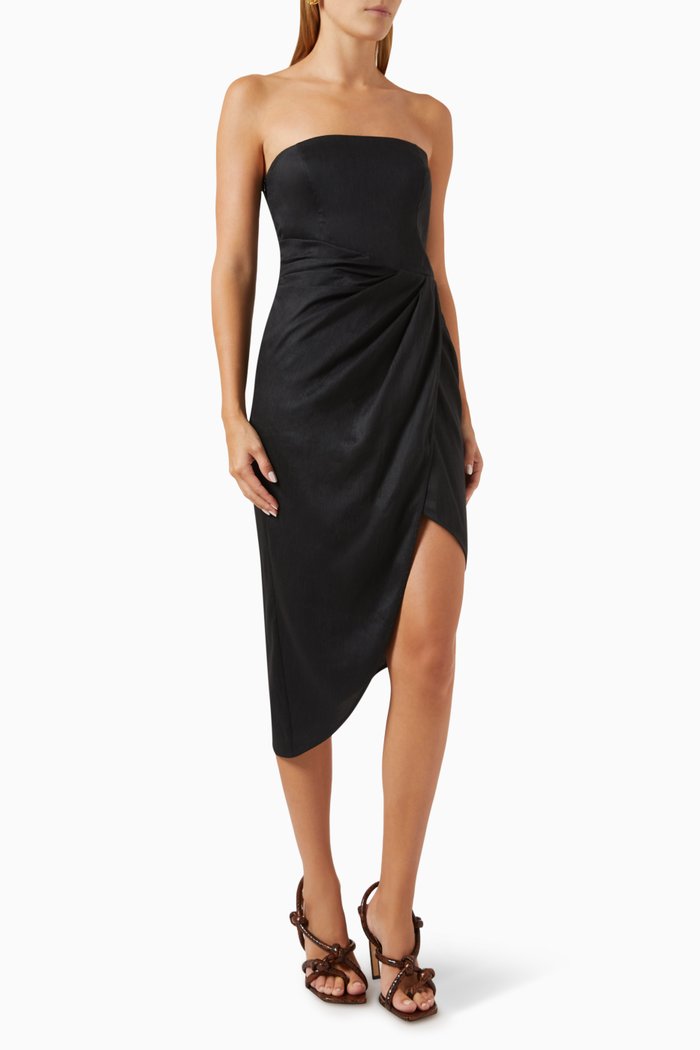 Lica Midi Dress in Stretch-linen Blend, Black