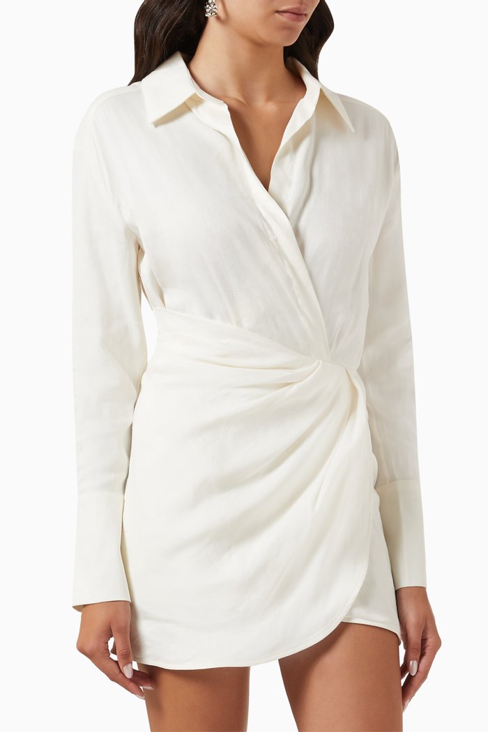 

Puno Mini Shirt Dress in Stretch-linen Blend, White