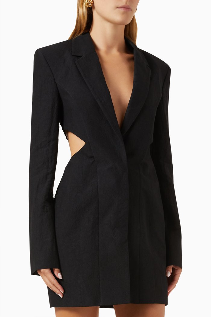 

Talinn Cut-out Blazer Dress in Linen-cotton Blend, Black