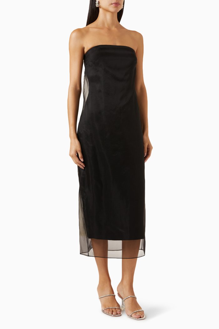 

Punta Strapless Midi Dress in Cotton, Black