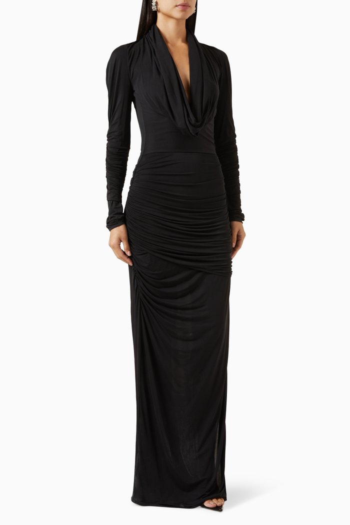 

Elos Draped Maxi Dress in Viscose-blend Jersey, Black